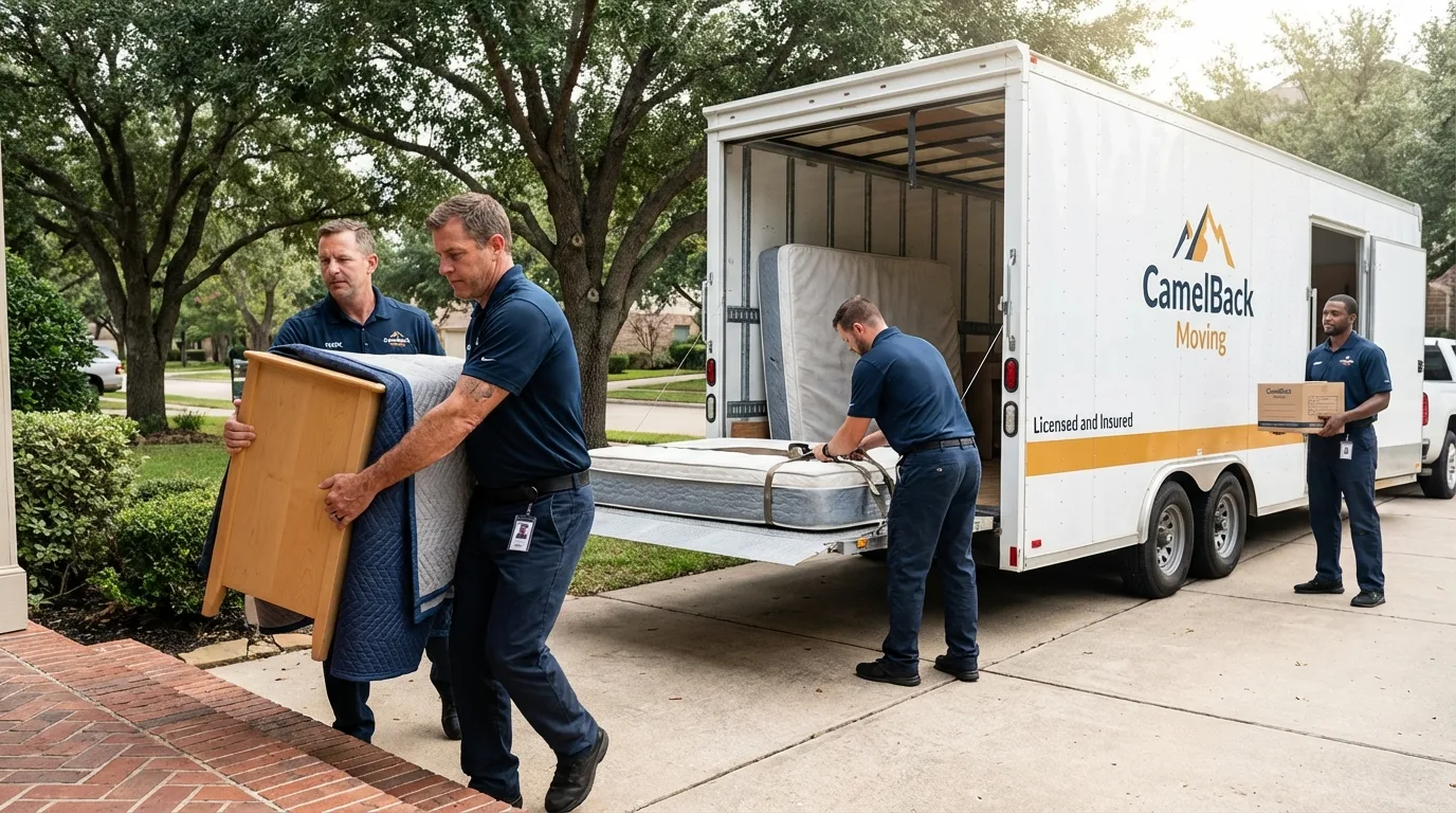 Crew loading residential truck for cross-state move from Yorktown, VA
