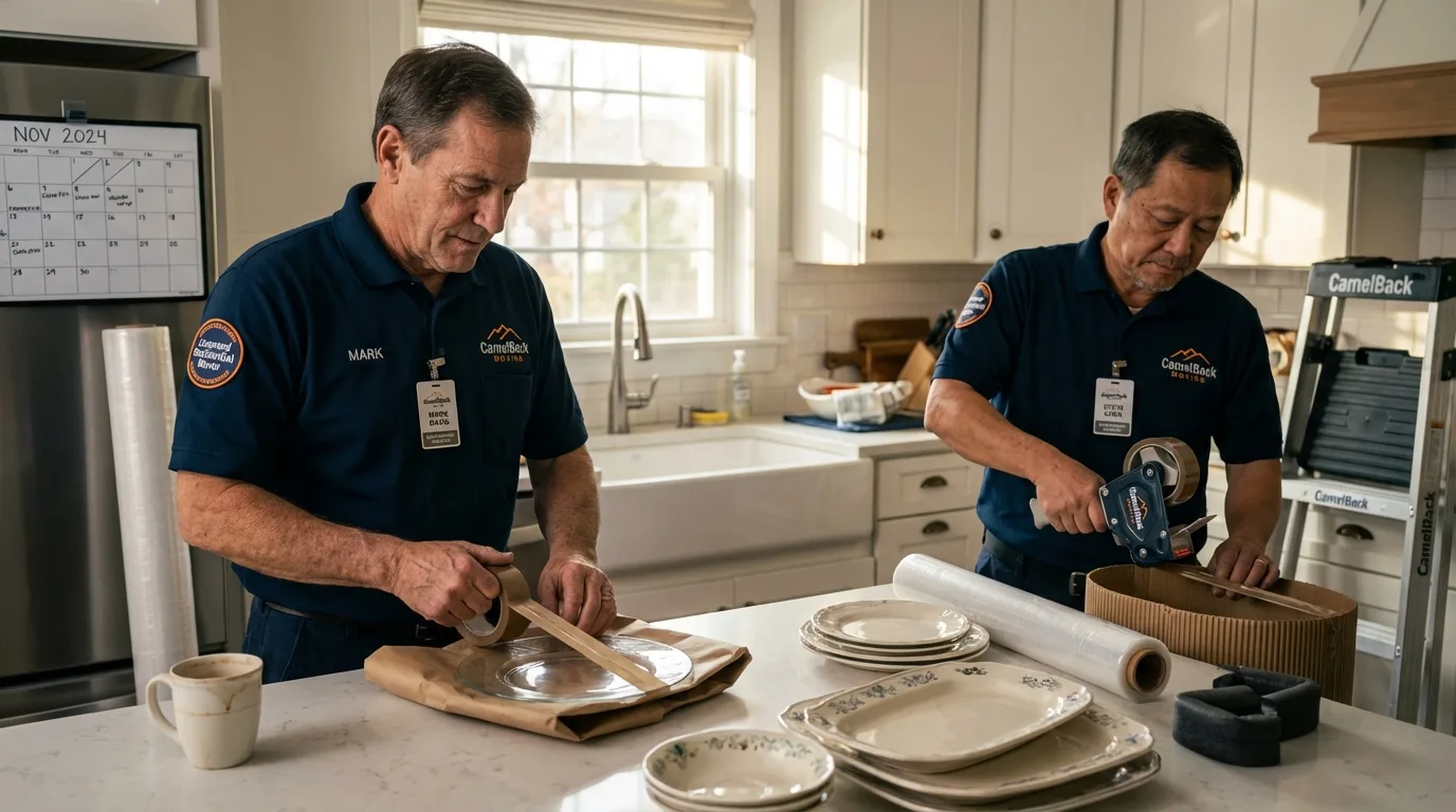 Professional crew packing kitchen dishware in Yorktown, VA